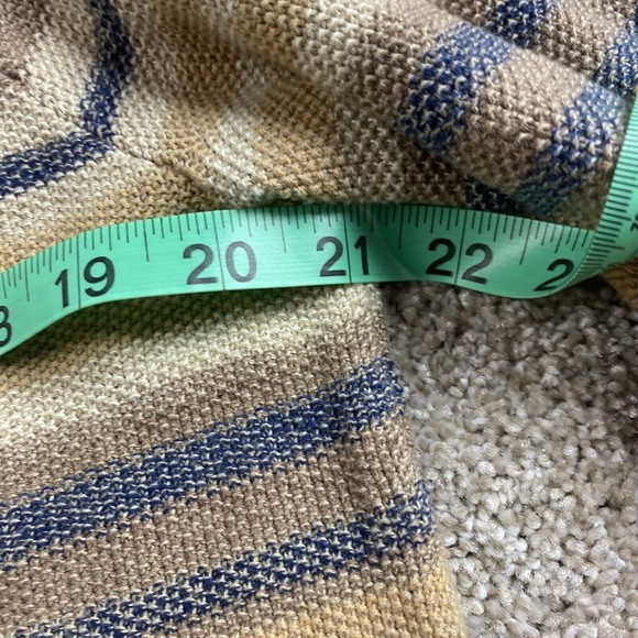 Chaps Ralph Lauren Womens Striped Sweater M Bell Sleeve Tan Beige Blue Southwest - Picture 4 of 7